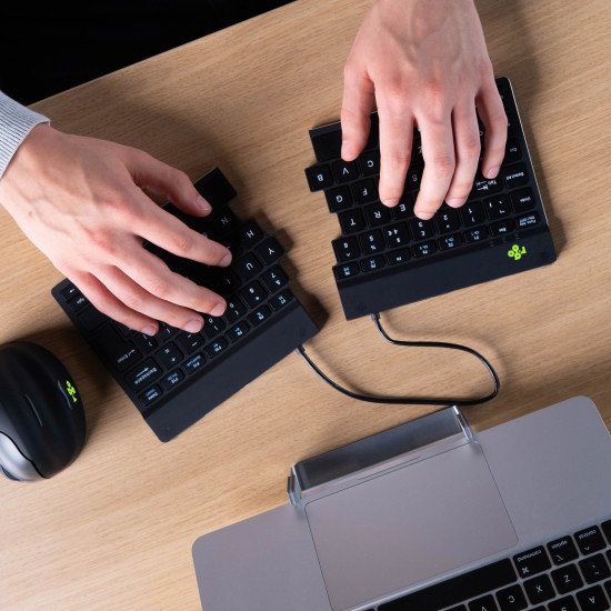 R-Go Tools Clavier ergonomique R-Go Split Break avec logiciel de pause, clavier ergonomique divisé, AZERTY (FR), bluetooth, noir