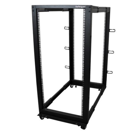 StarTech.com Rack de serveur réglable à cadre ouvert 25U 4 montants - Bâti rack avec roulettes et gestion de câbles