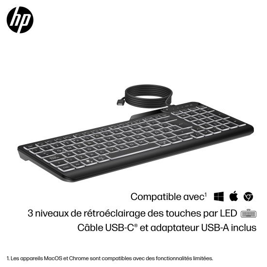 HP 405 Multi-Device Backlit Wired Keyboard