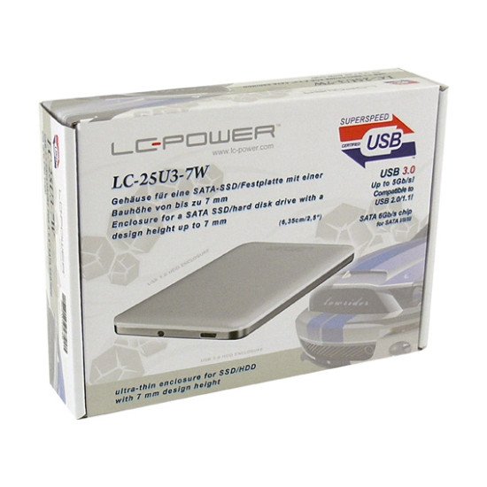 LC-Power LC-25U3-7W Boîtier de disques de stockage Aluminium, Blanc 2.5"