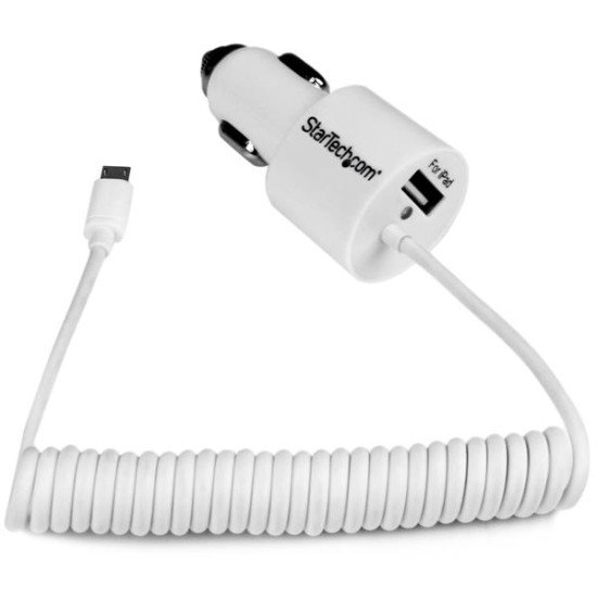 StarTech.com Chargeur pour voiture double avec câble Micro USB et port USB 2.0 - Haute puissance 21W / 4,2A - Blanc