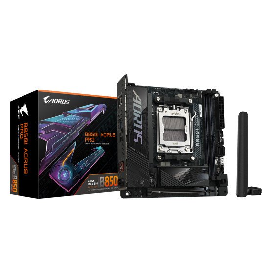 GIGABYTE B850I AORUS PRO Carte Mère - Processeurs AMD Ryzen Série 9000, VRM numérique 8+2+1 phases, jusqu'à 8400MHz DDR5 (OC), 1xPCIe 5.0 + 1xPCIe 4.0 M.2, 2.5LAN, WIFI 7, USB 3.2 Gen 2