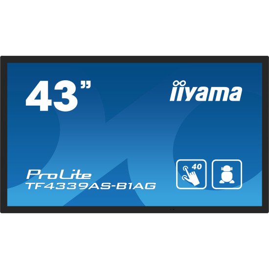 iiyama TF4339AS-B1AG affichage de messages Écran plat de signalisation numérique 108 cm (42.5") LED 500 cd/m² 4K Ultra HD Noir Écran tactile Intégré dans le processeur Android 24/7