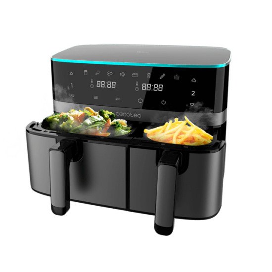 Cecotec 04954 friteuse Double 9 L Autonome 2700 W Friteuse sans huile Noir, Acier inoxydable