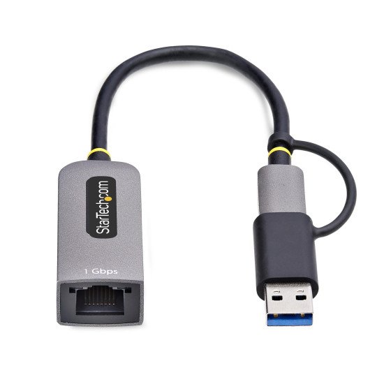 StarTech.com Adaptateur USB-C vers Ethernet avec Dongle USB-A, 10/100/1000Mbps, Adaptateur Réseau USB 3.0 vers Gigabit Ethernet, Câble de 15cm, Adaptateur USB GbE