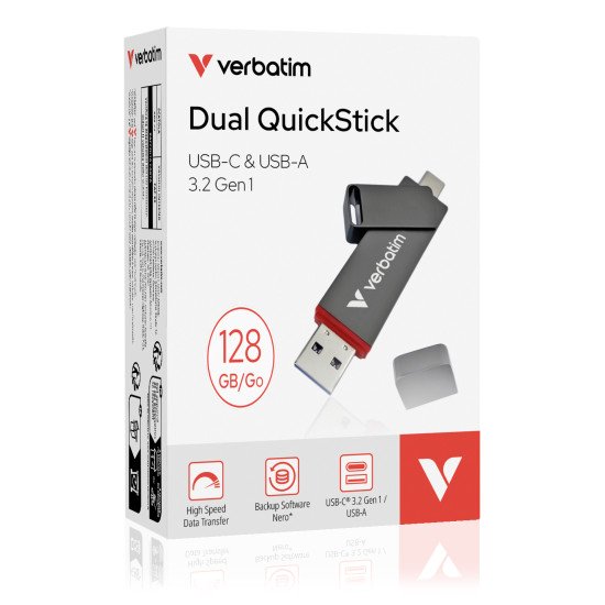 Verbatim Dual QuickStick lecteur USB flash 128 Go USB Type-A / USB Type-C 3.2 Gen 1 (3.1 Gen 1) Gris