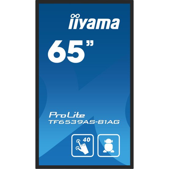 iiyama TF6539AS-B1AG affichage de messages Écran plat de signalisation numérique 163,8 cm (64.5") LED 500 cd/m² 4K Ultra HD Noir Écran tactile Intégré dans le processeur Android 24/7