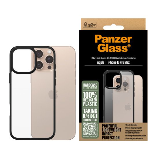 PanzerGlass PG HardCase Black iPhone 16 6.9Inch Pro coque de protection pour téléphones portables Housse Transparent