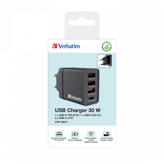 Verbatim 49700 chargeur d'appareils mobiles Universel Noir Secteur Charge rapide Intérieure