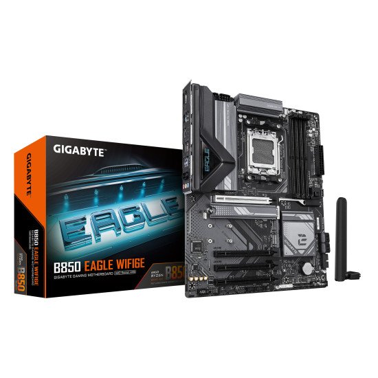 GIGABYTE B850 EAGLE WIFI6E Carte Mère - AMD Ryzen 9000 Series CPUs, VRM numérique 8+2+2 phases, jusqu'à 8200MHz DDR5 (OC), 1xPCIe 5.0 + 2xPCIe 4.0 M.2, LAN GbE, WIFI 6E, USB 3.2 Gen 2