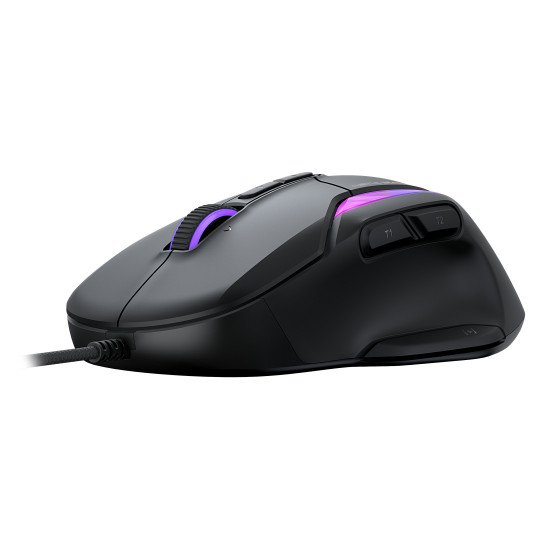 Turtle Beach Kone II - Souris gaming RGB ergonomique filaire, capteur optique 26 000 DPI, interrupteurs optiques 100 M de clics, 23 entrées personnalisables, molette 4D, patins en PTFE pur - Noir cendre