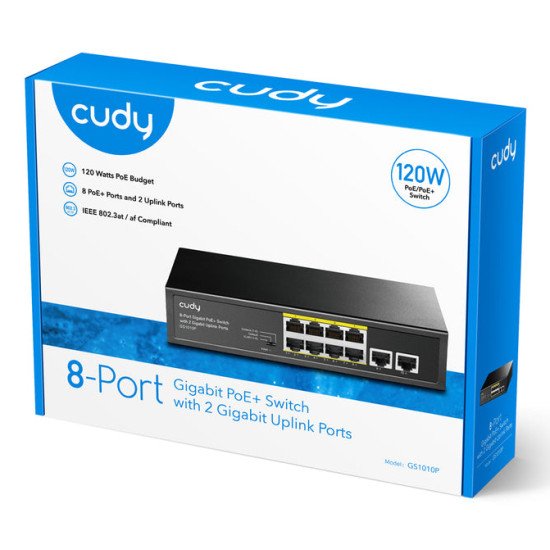 Cudy GS1010P commutateur réseau Gigabit Ethernet (10/100/1000) Connexion Ethernet POE Montage sur le bureau ou sur le mur Noir