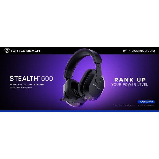 Turtle Beach Casque gaming amplifié multiplateforme sans fil Stealth 600 pour PS5, PS4, PC, Nintendo Switch et mobile - Bluetooth, 80 heures de batterie, microphone antibruit désactivable par basculement et écouteurs de 50 mm - Noir