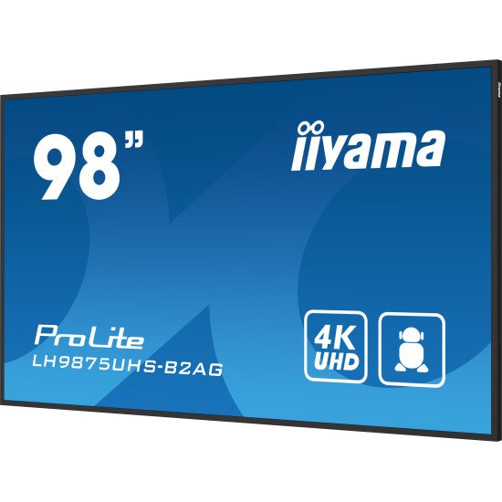 iiyama LH9875UHS-B2AG affichage de messages Écran plat de signalisation numérique 2,48 m (97.5") LED Wifi 500 cd/m² 4K Ultra HD Noir Intégré dans le processeur Android 11 24/7