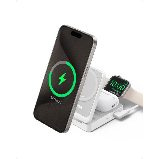 Anker B2557321 chargeur d'appareils mobiles Écouteurs, Casque, Smartphone, Smartwatch Blanc Secteur Recharge sans fil Charge rapide Intérieure