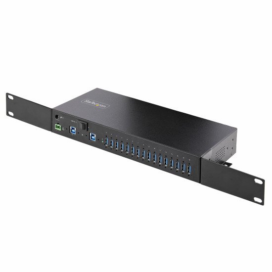 StarTech.com Hub Industriel à 16 Ports USB 5Gbps avec Adaptateur d'Alimentation, Boîtier Métallique, Montable, Protection ESD, Bornier d'Alimentation, Chargeur USB, Commutateur Double-Hôte