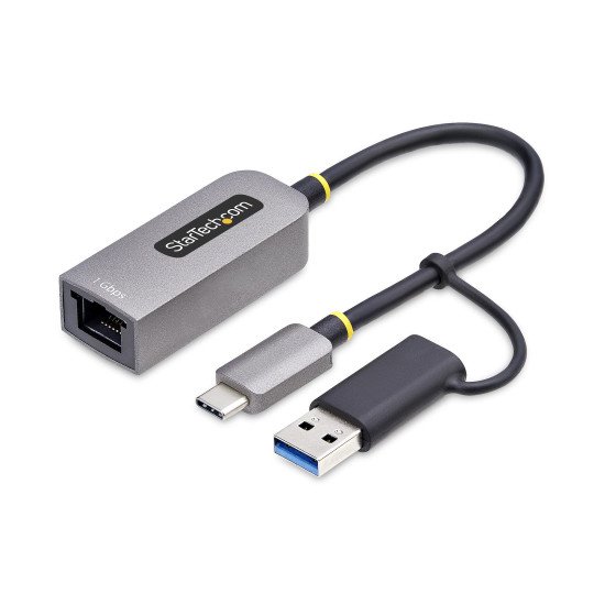 StarTech.com Adaptateur USB-C vers Ethernet avec Dongle USB-A, 10/100/1000Mbps, Adaptateur Réseau USB 3.0 vers Gigabit Ethernet, Câble de 15cm, Adaptateur USB GbE