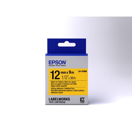 Epson LK-4YBW - Adhésif Fort - Noir sur Jaune- 12mmx9m