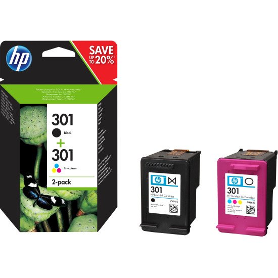 HP 301 2 pièce(s) Original Rendement standard Noir, Cyan, Magenta, Jaune