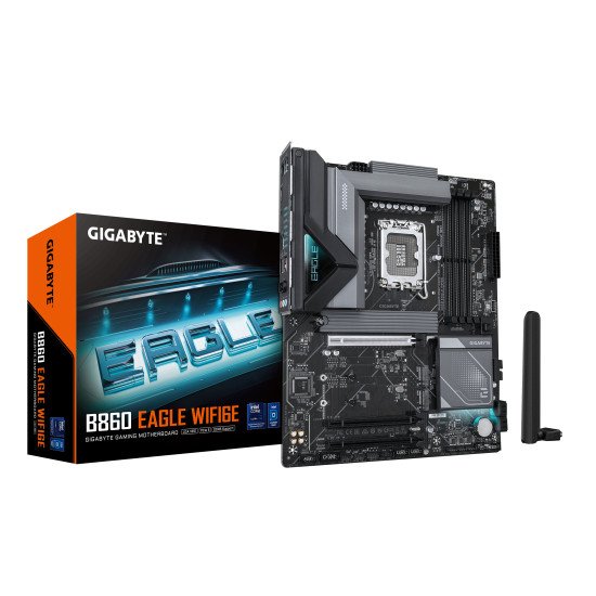 GIGABYTE B860 EAGLE WIFI6E Carte mère - Processeurs Intel Core Ultra, VRM 12+1+2+1 phases, jusqu'à 9066MHz DDR5, 1xPCIe 5.0 + 2xPCIe 4.0 M.2, LAN 2,5 GbE, WIFI 6E, USB 3.2 Gen 2x2