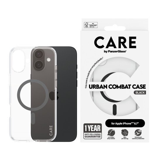 PanzerGlass CARE by PG BLK MagSafe iPhone16 6.7 coque de protection pour téléphones portables Housse Transparent