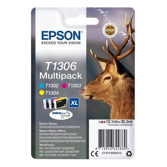 Epson T1306  Pack de 3 Cartouches encre XL Cyan, Magenta, Jaune