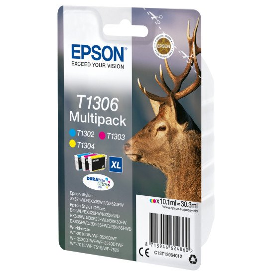 Epson Stag Multipack "Cerf" (T1306) - Encre DURABrite Ultra C, M, J (XL)