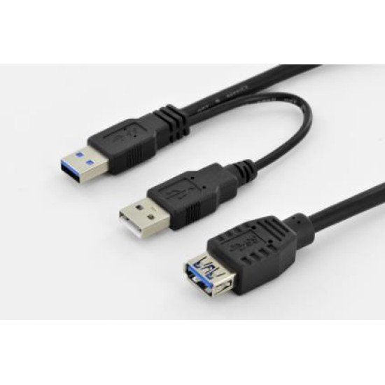 Digitus 0.3m, USB3.0-A/2xUSB3.0-A câble USB 0,3 m 3.2 Gen 1 (3.1 Gen 1) USB A 2 x USB A Noir