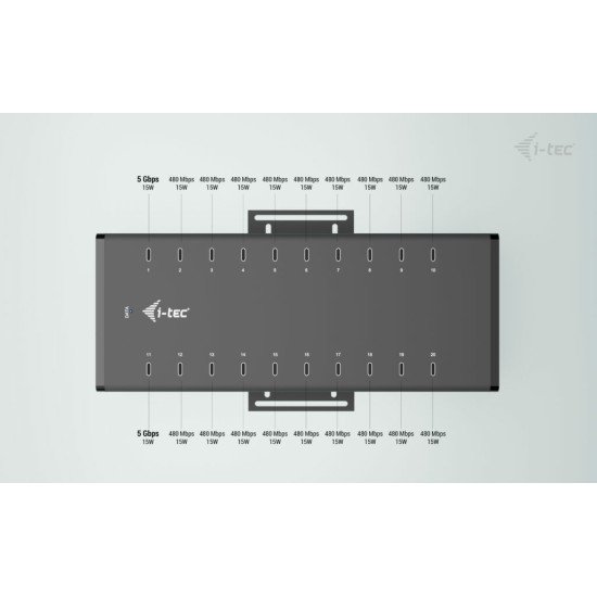 i-tec USB-C/USB-A Metal Charging + data HUB, 15W per port, 20x USB-C