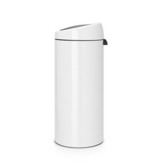 Brabantia Touch Bin, 30L Rond Plastique, Acier inoxydable Blanc