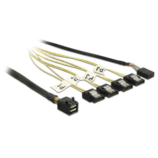 DeLOCK 0.5m, Mini SAS HD SFF-8643/4xSATA 7p 0,5 m Noir, Argent, Jaune