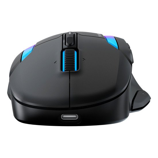 Turtle Beach Kone II Air - Souris gaming RGB ergonomique sans fil, batterie 350 h, capteur optique 26 000 DPI, interrupteurs optiques 100 M de clics, 21 entrées personnalisables, molette 4D Free-Spin - Noir cendre