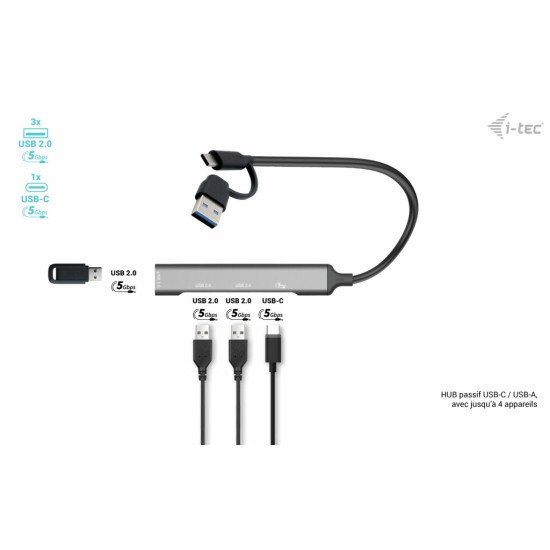 i-tec USB-C/USB-A Metal HUB 1x USB 3.0 + 3x USB 2.0