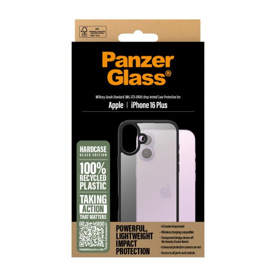 PanzerGlass PG HardCase Black iPhone 16 6.7Inch coque de protection pour téléphones portables Housse Transparent