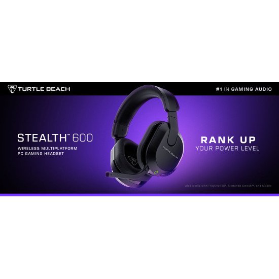 Turtle Beach Casque gaming amplifié multiplateforme sans fil Stealth 600 pour PC, PS5, PS4, Nintendo Switch et mobile - Bluetooth, 80 heures de batterie, microphone antibruit désactivable par basculement et Waves 3D Audio – Noir