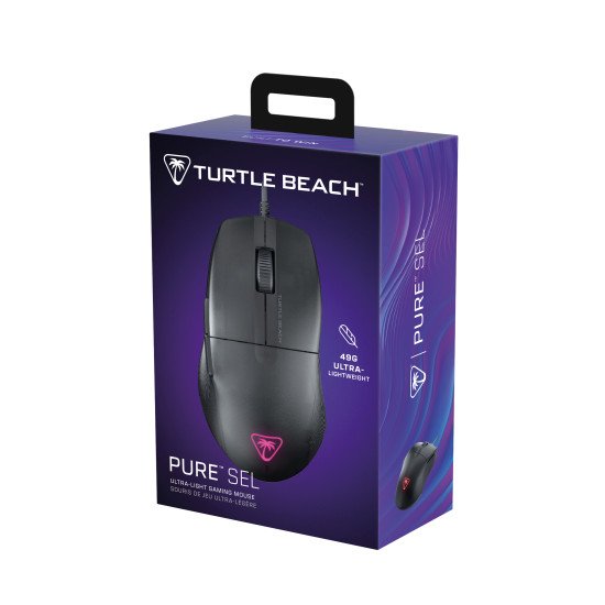 Turtle Beach Pure SEL - Souris gaming ergonomique ultralégère RGB, capteur optique DPI 8K, touches mécaniques, système de prétension, patins en PTFE pur, éclairage RGB Noir