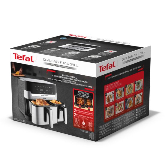 Tefal Dual Easy Fry & Grill EY905D Double 8,3 L Autonome 2700 W Friteuse d'air chaud Acier inoxydable