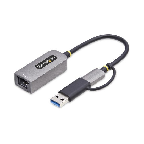 StarTech.com Adaptateur USB-C vers Ethernet avec Dongle USB-A, 10/100/1000Mbps, Adaptateur Réseau USB 3.0 vers Gigabit Ethernet, Câble de 15cm, Adaptateur USB GbE