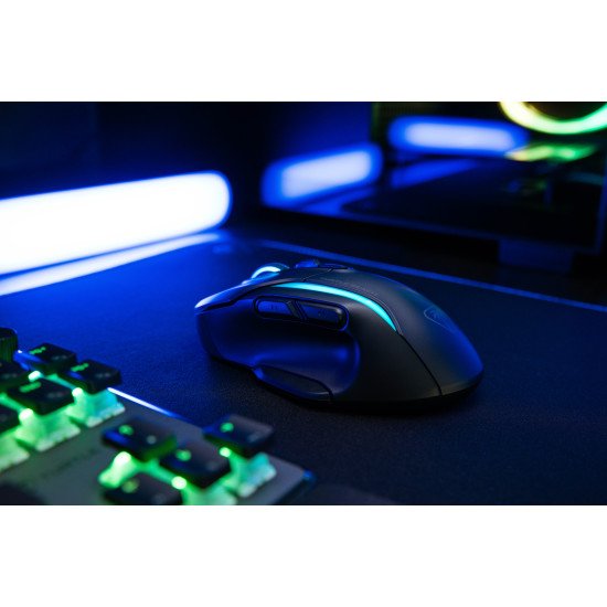 Turtle Beach Kone II Air - Souris gaming RGB ergonomique sans fil, batterie 350 h, capteur optique 26 000 DPI, interrupteurs optiques 100 M de clics, 21 entrées personnalisables, molette 4D Free-Spin - Noir cendre