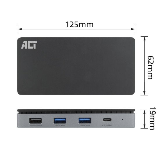 ACT AC7093 station d'accueil Avec fil USB 3.2 Gen 1 (3.1 Gen 1) Type-C Noir, Gris