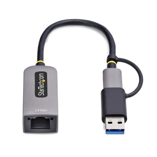 StarTech.com Adaptateur 2.5GbE USB-C vers Ethernet avec Convertisseur USB-A, NBASE-T NIC, USB 3.0 Type-C 2.5/1G Réseau Multi Speed, Compatible Thunderbolt, Windows & Mac