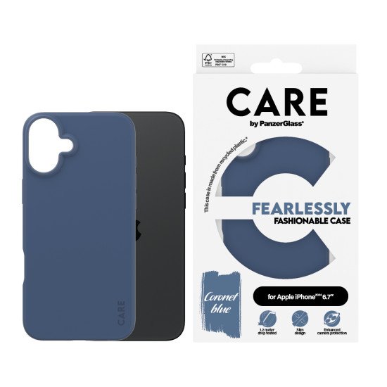 PanzerGlass CARE by PG Blue iPhone16 6.7 coque de protection pour téléphones portables Housse Transparent