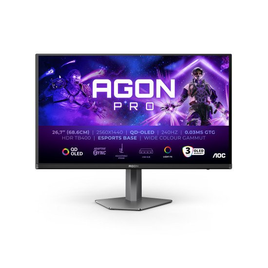 AOC AGON PRO AG276QZD2 écran PC 67,8 cm (26.7") 2560 x 1440 pixels Quad HD QDOLED Gris