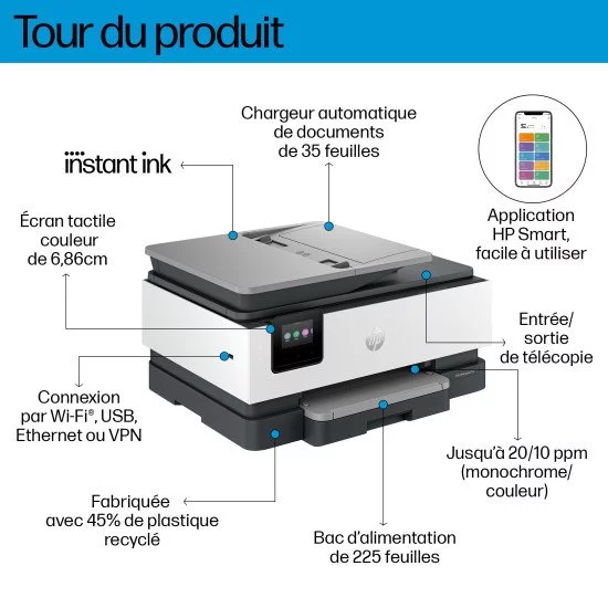 HP Couleur, copie, Pro Tout-en-un Imprimante scan, 8132e, OfficeJet Imprimante Domicile, HP pour Impression,