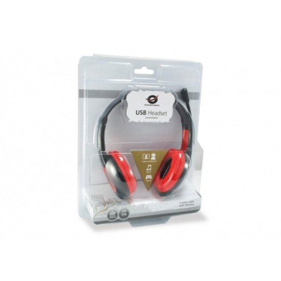 Conceptronic CCHATSTARU2R écouteur/casque Avec fil Arceau Appels/Musique USB Type-A Rouge