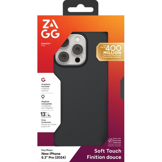 ZAGG Manhattan Snap coque de protection pour téléphones portables 16 cm (6.3") Housse Noir