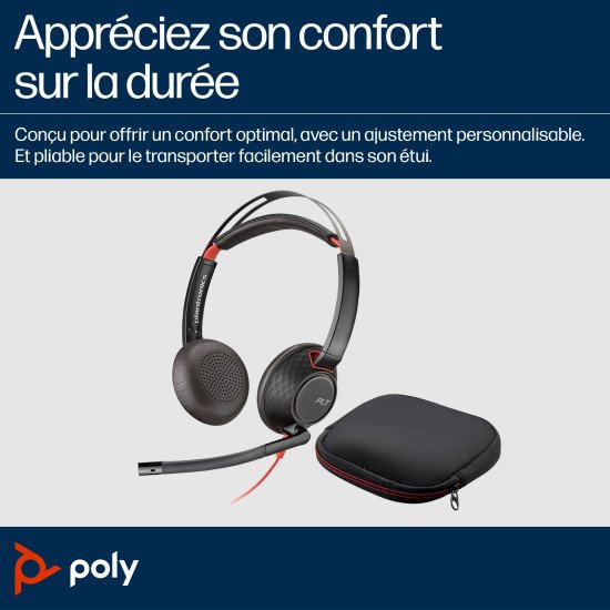 POLY Micro-casque stéréo USB-C Blackwire 5220 + prise 3,5 mm + adaptateur USB-C/A (lot)