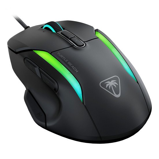 Turtle Beach Kone II - Souris gaming RGB ergonomique filaire, capteur optique 26 000 DPI, interrupteurs optiques 100 M de clics, 23 entrées personnalisables, molette 4D, patins en PTFE pur - Noir cendre