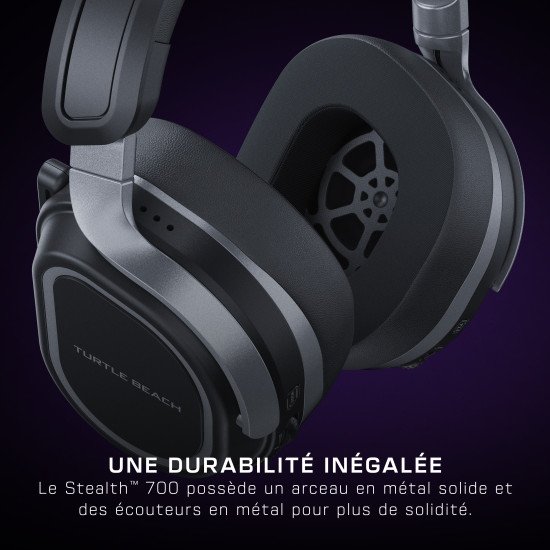 Turtle Beach Casque gaming amplifié multiplateforme sans fil Stealth 700 pour PC, PS5, PS4 et mobile - Audio 24 bits, haut-parleurs 60 mm, microphone avec isolation acoustique par l'IA, Bluetooth, autonomie de la batterie de 80 h - Noir