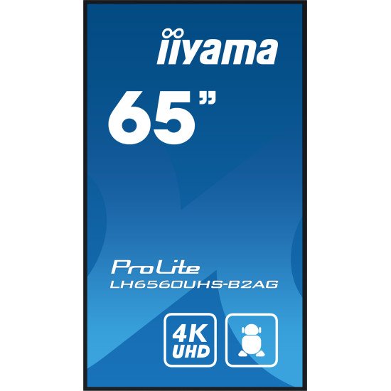 iiyama LH6560UHS-B2AG affichage de messages Carte A numérique 165,1 cm (65") LED Wifi 500 cd/m² 4K Ultra HD Noir Intégré dans le processeur Android 11 24/7